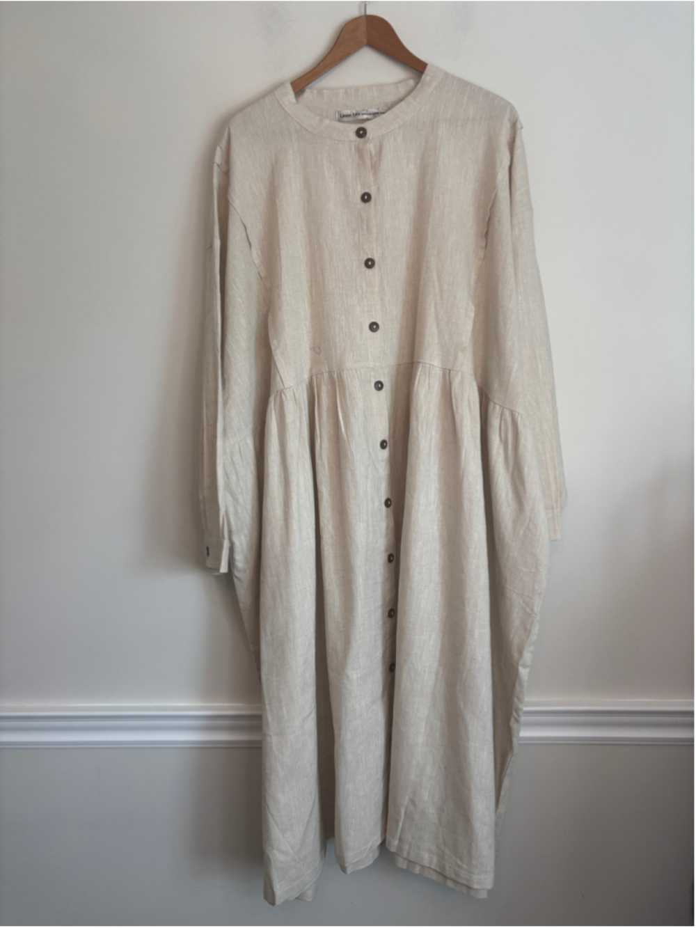 Linen Life 100% Beige Linen Long Sleeve Oversized Midi Dress Size 3X Lagenlook